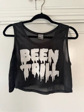Black Mesh Crop Tank Top